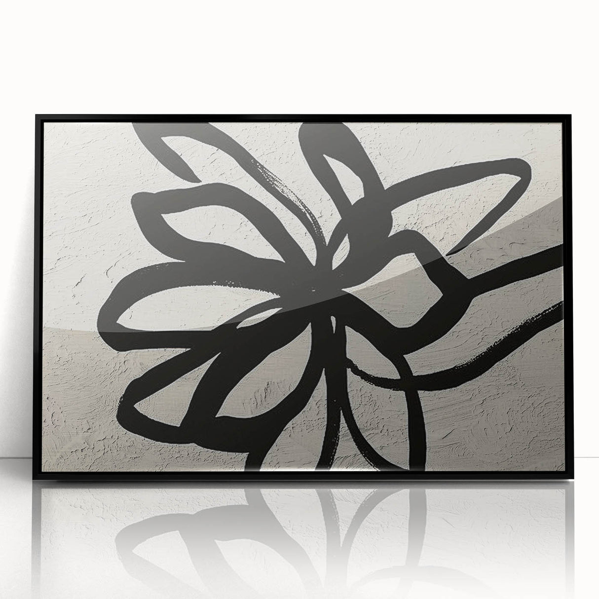 Framed acrylic wall art showcasing an abstract design of colorful strokes and lines, featuring a sleek black frame, perfect for modern home décor.