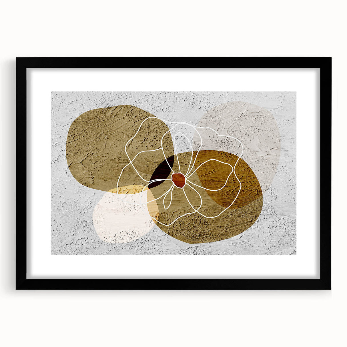 Abstract wall art featuring dynamic strokes and lines in a modern design, framed with a black mat for an elegant presentation, ideal for contemporary decor.