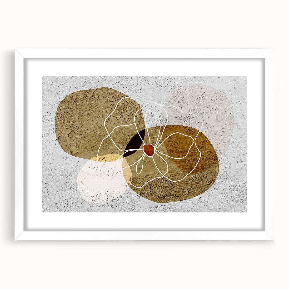 Abstract wall art featuring dynamic strokes and lines in a modern design, framed with a white mat, perfect for contemporary decor. Ideal for enhancing living spaces.