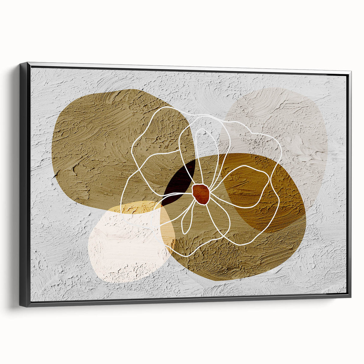Framed canvas wall art showcasing an abstract design of colorful strokes and lines, set against a sleek black frame, perfect for modern home decor.