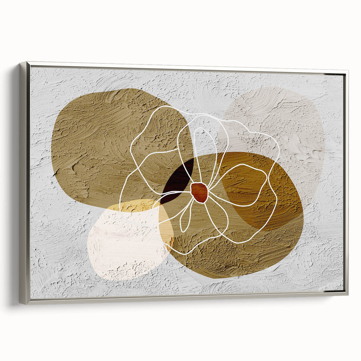 Framed abstract wall art design showcasing dynamic strokes and lines in an elegant silver frame, adding modern sophistication to any room decor.
