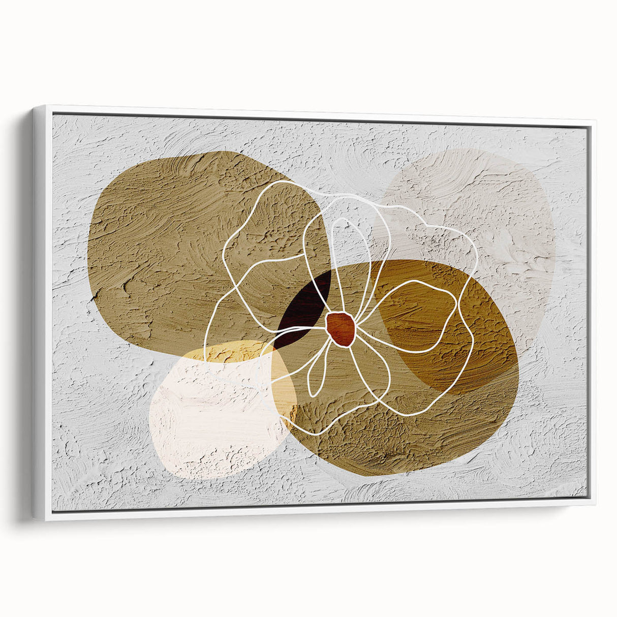 Framed canvas wall art showcasing an abstract design of colorful strokes and lines, presented in a sleek white frame, ideal for modern home decor.