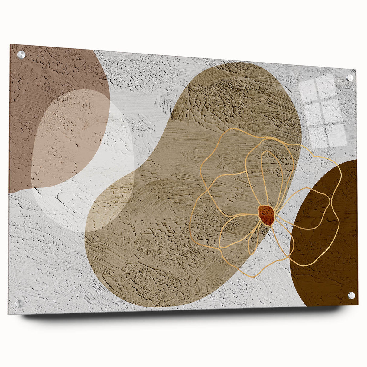 Abstract strokes and lines design wall art featuring vibrant colors and a modern aesthetic, displayed in a side view with stylish pins on an acrylic glass frame. Ideal for contemporary home decor and artistic spaces.