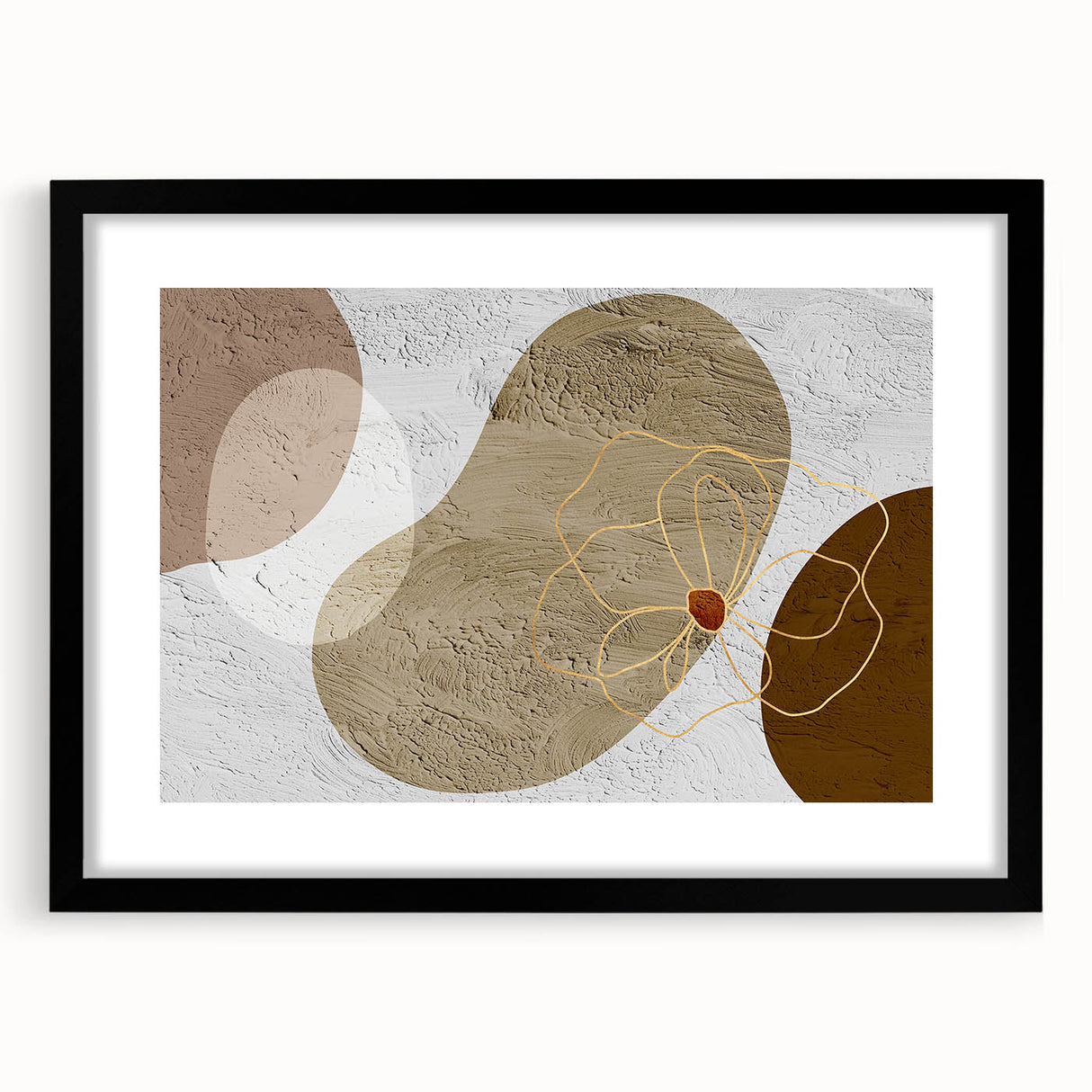 Abstract wall art featuring a modern design of colorful strokes and lines in a black frame with a mat, perfect for contemporary home decor. Ideal for enhancing living spaces.