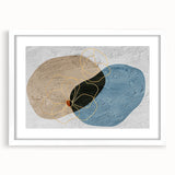 Abstract wall art featuring strokes and lines in muted tones of beige and gray, framed with a white mat, perfect for modern home decor and artistic interiors.