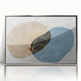 Framed wall art showcasing an abstract design of colorful strokes and lines, presented in a sleek silver frame, perfect for modern home decor accent.