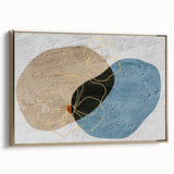 Framed wall art featuring an abstract design of gold strokes and lines on a textured canvas, showcasing elegant modern decor for contemporary interiors.