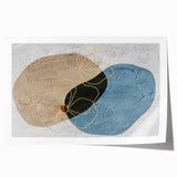 Abstract wall art print featuring vibrant strokes and lines in shades of blue, orange, and yellow, designed for modern home decor. Perfect for adding a creative touch to any space.