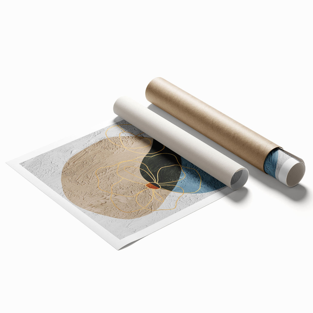 Abstract wall art print showcasing vibrant strokes and lines in a modern design, perfect for home decor. The rolled canvas is ideal for easy framing.