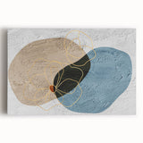 Abstract strokes and lines in vibrant colors create a modern wall art design on stretched canvas, ideal for contemporary home decor. Perfect for adding a pop of color and artistic flair to any space.