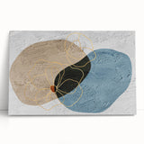 Colorful abstract strokes and lines design on stretched canvas wall art, showcasing vibrant hues of blue, orange, and yellow, perfect for modern decor.