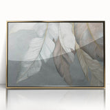Framed wall art showcasing an abstract design with gold strokes and lines on a white background, perfect for modern home decor and stylish interiors.