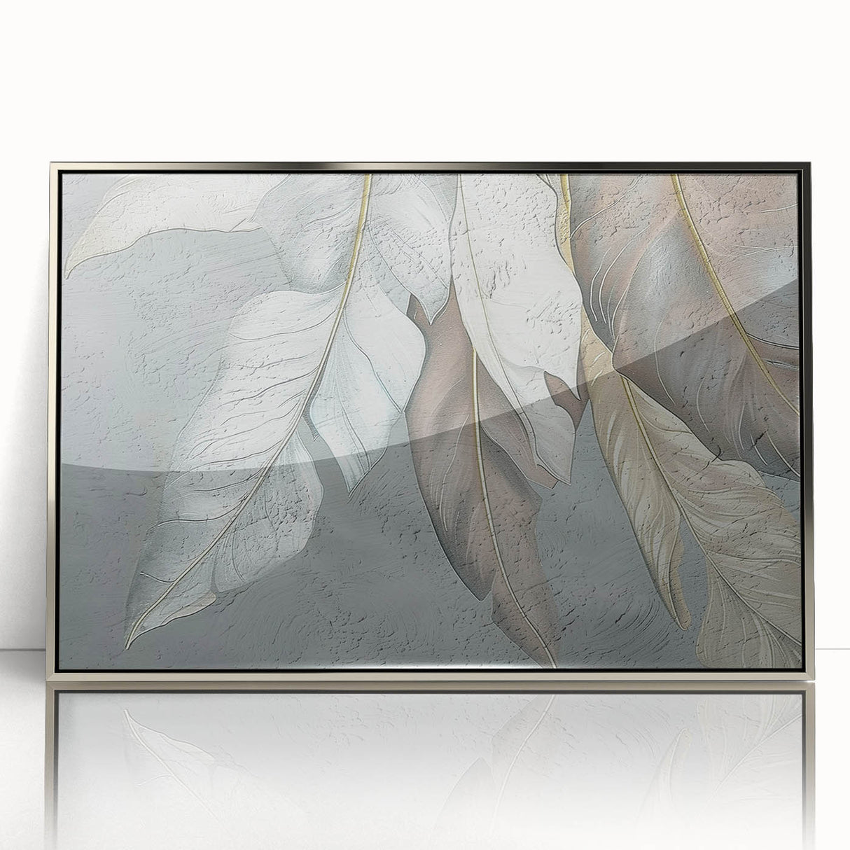 Framed wall art featuring an abstract design of colorful strokes and lines in silver and blue hues, perfect for modern decor or artistic spaces.