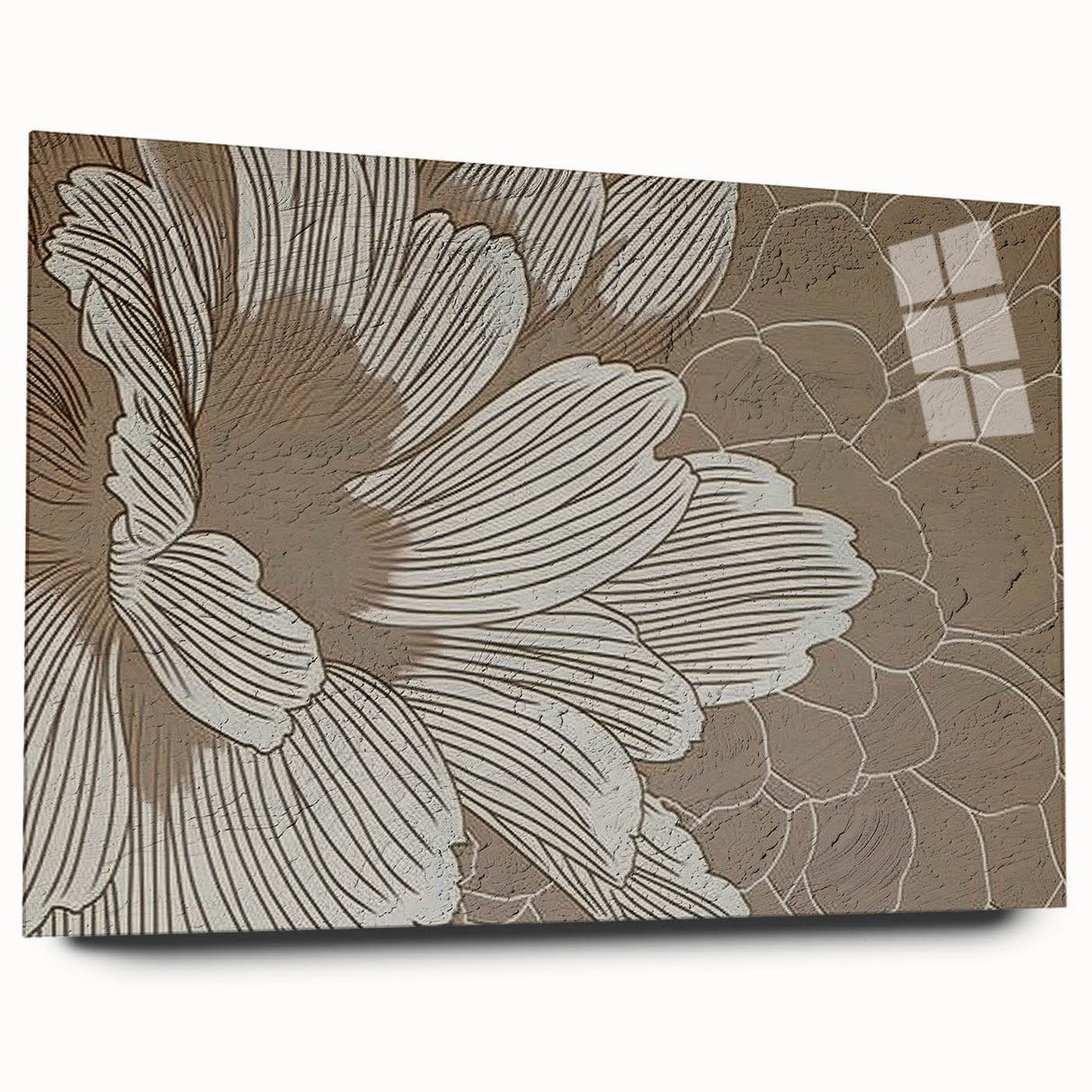 Abstract wall art design showcasing vibrant strokes and lines in bold colors, displayed in a side view with sleek acrylic glass framing, perfect for modern decor.