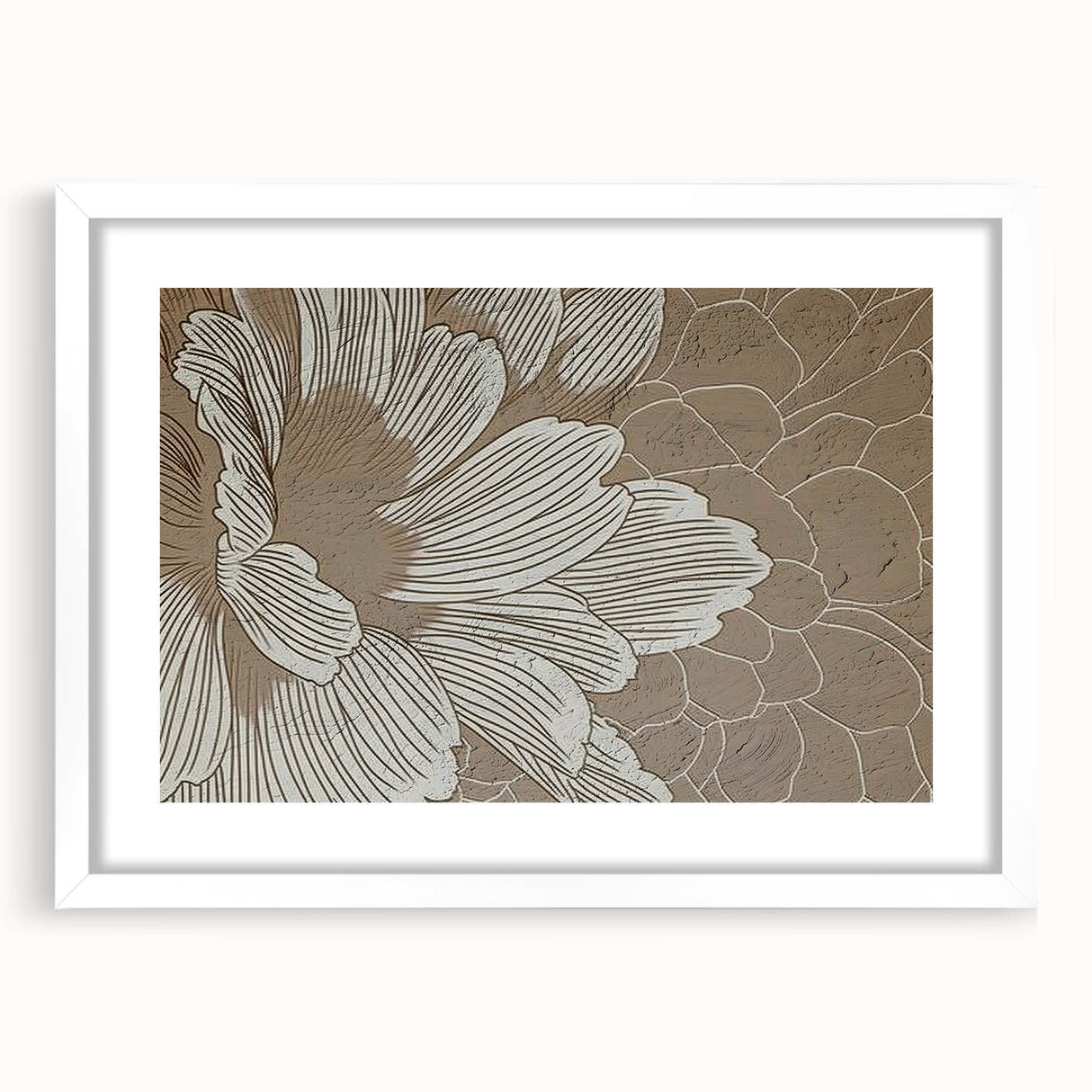 Abstract wall art featuring a modern design of colorful strokes and lines, framed with a white mat, showcasing vibrant hues and contemporary aesthetics.