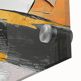 Close-up of abstract strokes and lines design on acrylic glass wall art, showcasing vibrant colors and intricate details, perfect for modern home decor.