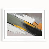 Abstract wall art featuring a collection of colorful strokes and lines, framed in white with a mat, ideal for modern home decor or office spaces.