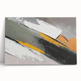 Abstract wall art featuring vibrant strokes and lines in shades of blue, orange, and yellow, displayed on a stretched canvas, creating a modern and dynamic decor piece.