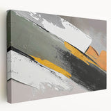 Abstract strokes and lines design on a stretched canvas, showcasing a modern art piece in a side view. Perfect for contemporary home decor, this vibrant wall art adds a pop of color and sophistication to any room.