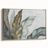 Framed wall art featuring an abstract design with gold strokes and lines, showcasing modern elegance in a side view, perfect for contemporary decor.