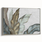Framed canvas artwork showcasing an abstract design of colorful strokes and lines in silver tones, perfect for modern home decor. Side view highlights the sleek frame, ideal for enhancing living spaces.