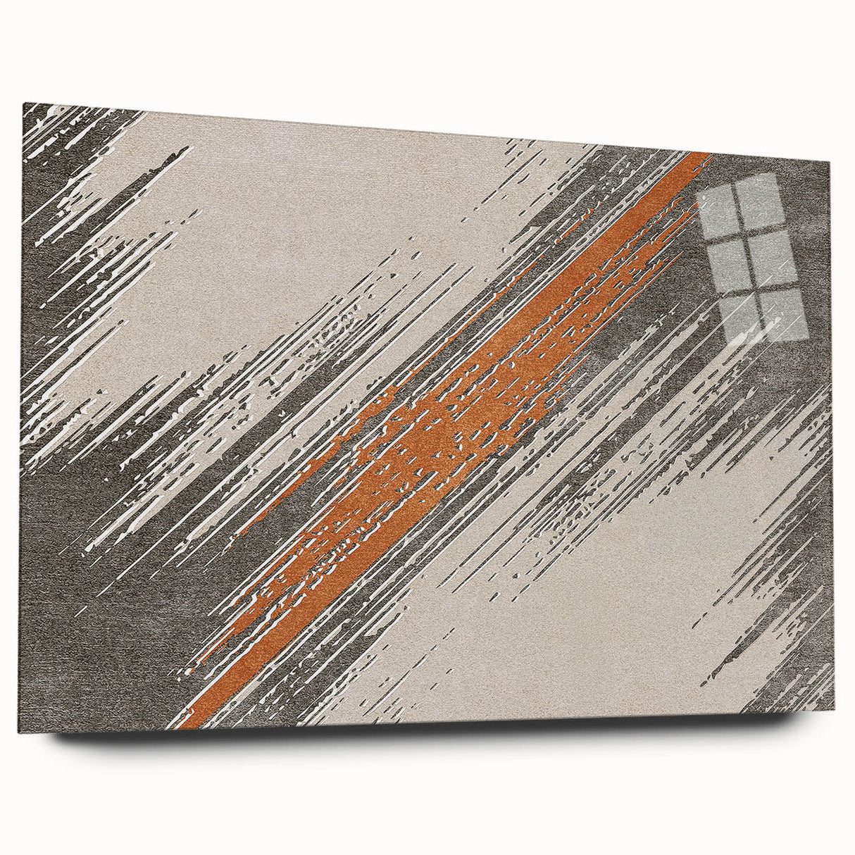 Abstract strokes and lines design wall art piece displayed in a side view, showcasing vibrant colors and a sleek acrylic glass finish, ideal for modern decor.