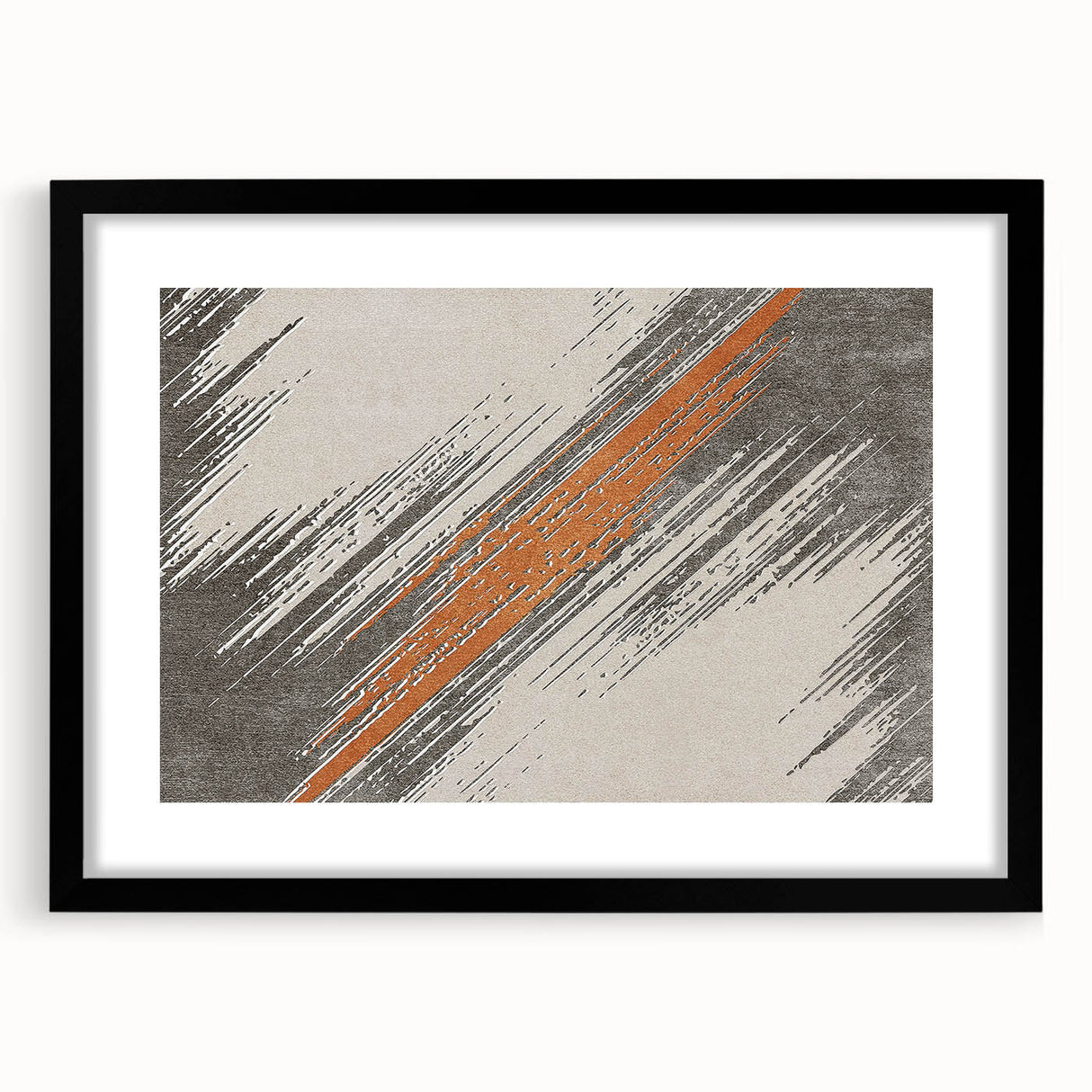 Abstract strokes and lines wall art design in a black frame with a mat, showcasing a modern aesthetic perfect for contemporary home decor. Ideal for elevating interior spaces.