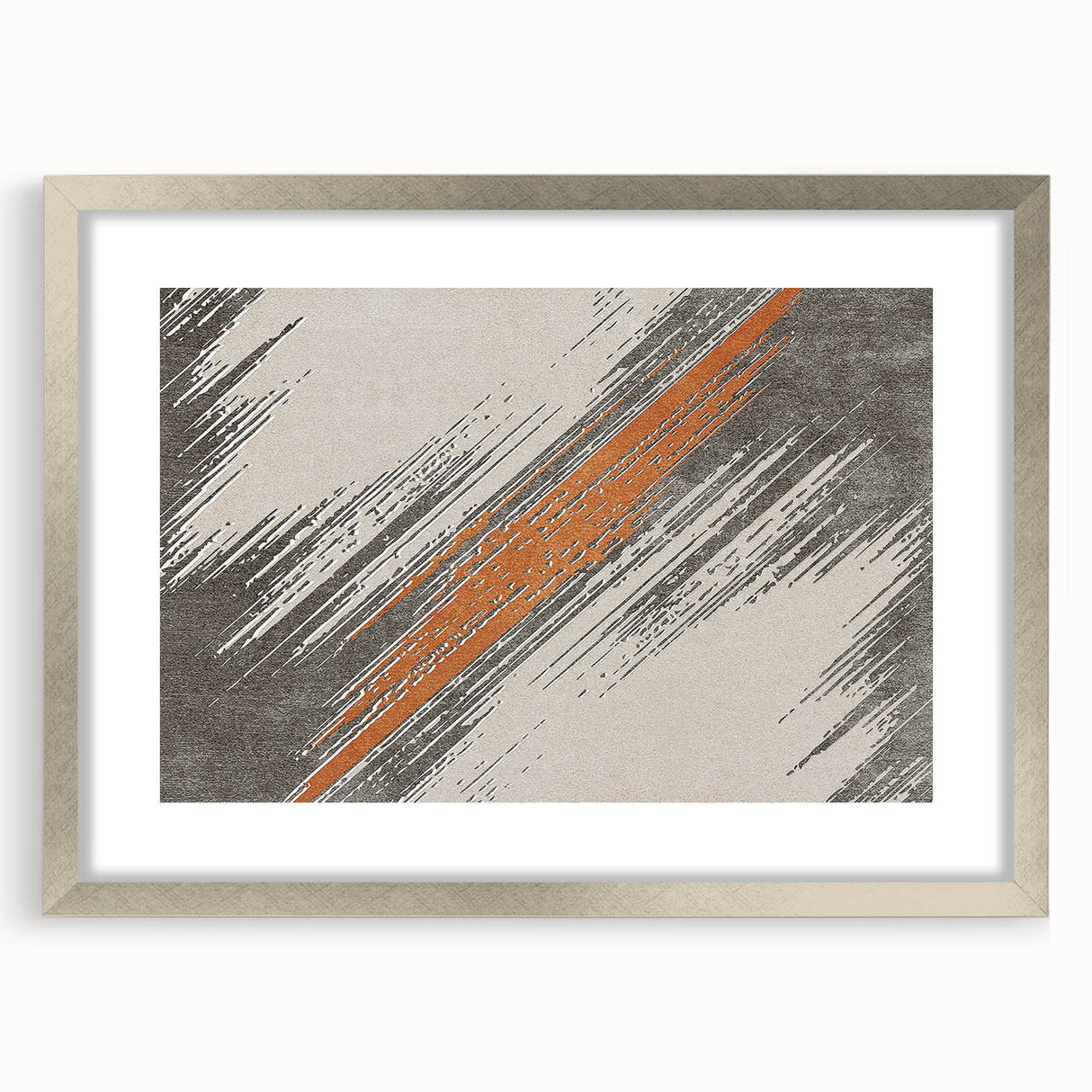 Abstract wall art featuring colorful strokes and lines in a contemporary design, framed with a silver mat, ideal for modern home decor.
