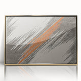 Framed wall art featuring an abstract design of gold strokes and lines on a textured background, perfect for modern decor and enhancing interior aesthetics.