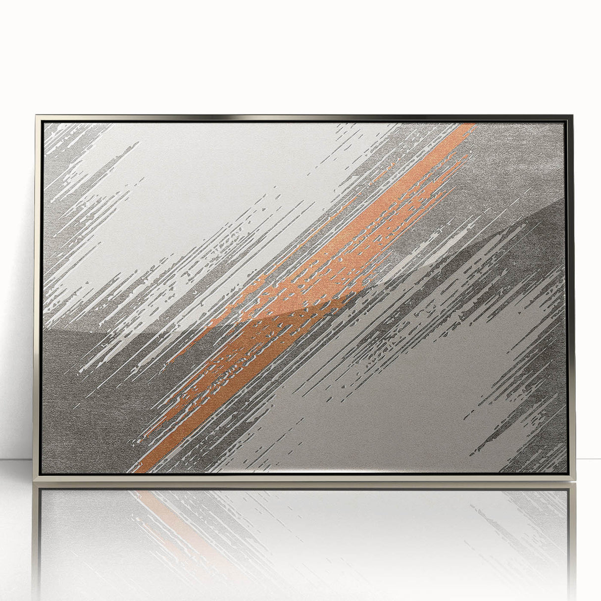Framed wall art featuring an abstract design of colorful strokes and lines in a modern style, with a sleek silver frame that enhances any contemporary decor.