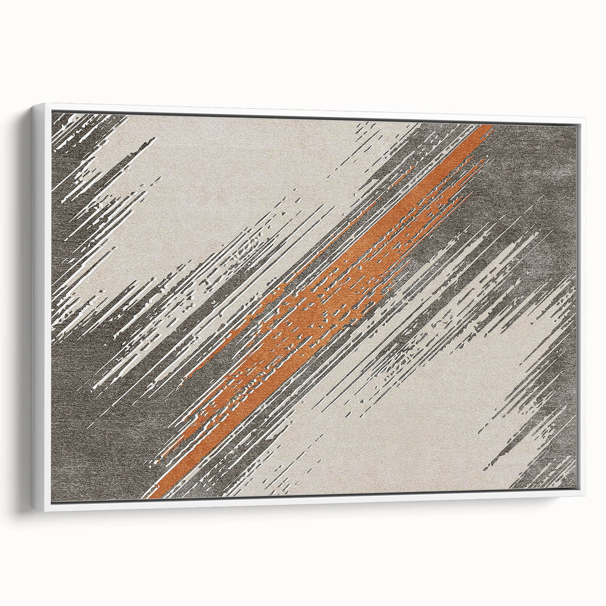 Framed canvas wall art showcasing an abstract design of colorful strokes and lines, set against a white background, ideal for modern decor.