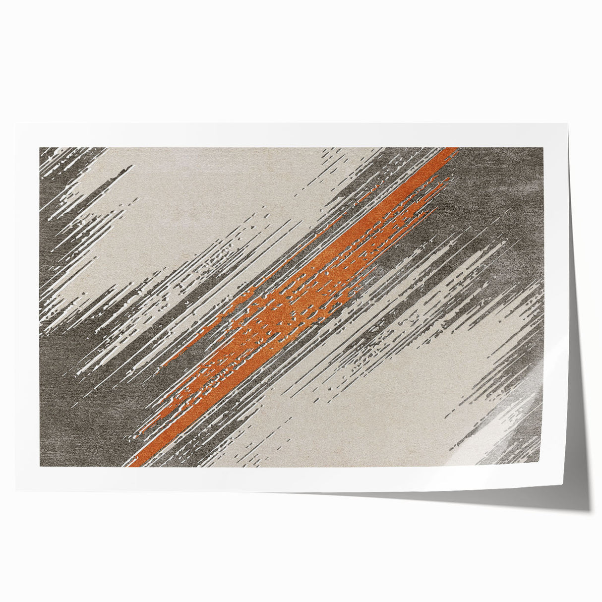 Abstract strokes and lines design in vibrant hues of blue, orange, and gold, showcasing a contemporary wall art collection rolled in a protective tube for easy display.