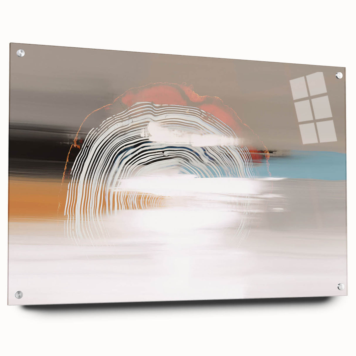 Abstract wall art design featuring vibrant strokes and lines in a modern aesthetic, displayed in a sleek acrylic glass frame, highlighting its artistic depth and clarity.