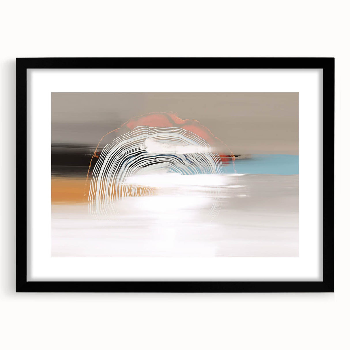 Abstract wall art featuring dynamic strokes and lines in a black frame with a mat, showcasing a modern design perfect for contemporary decor. Ideal for enhancing living spaces or offices, this piece adds a touch of elegance and creativity to any wall.