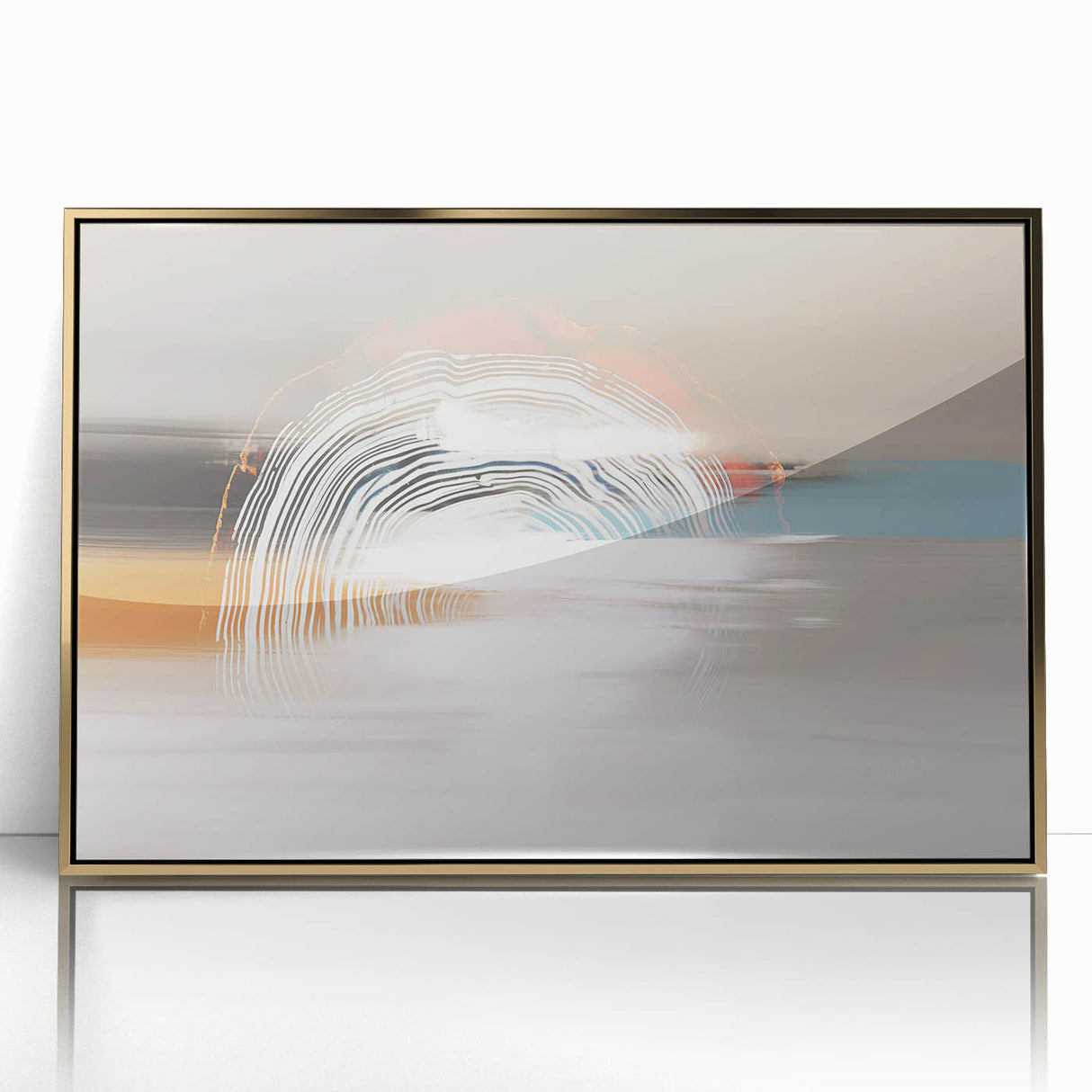 Framed abstract wall art featuring vibrant strokes and lines in gold and black, perfect for modern decor, displayed against a neutral background.