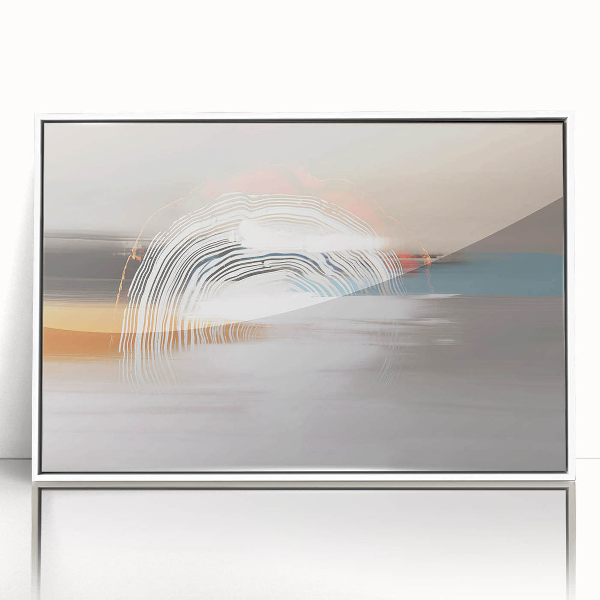 Abstract strokes and lines design in a modern framed acrylic wall art piece, featuring a white frame that complements the vibrant colors, ideal for contemporary decor.