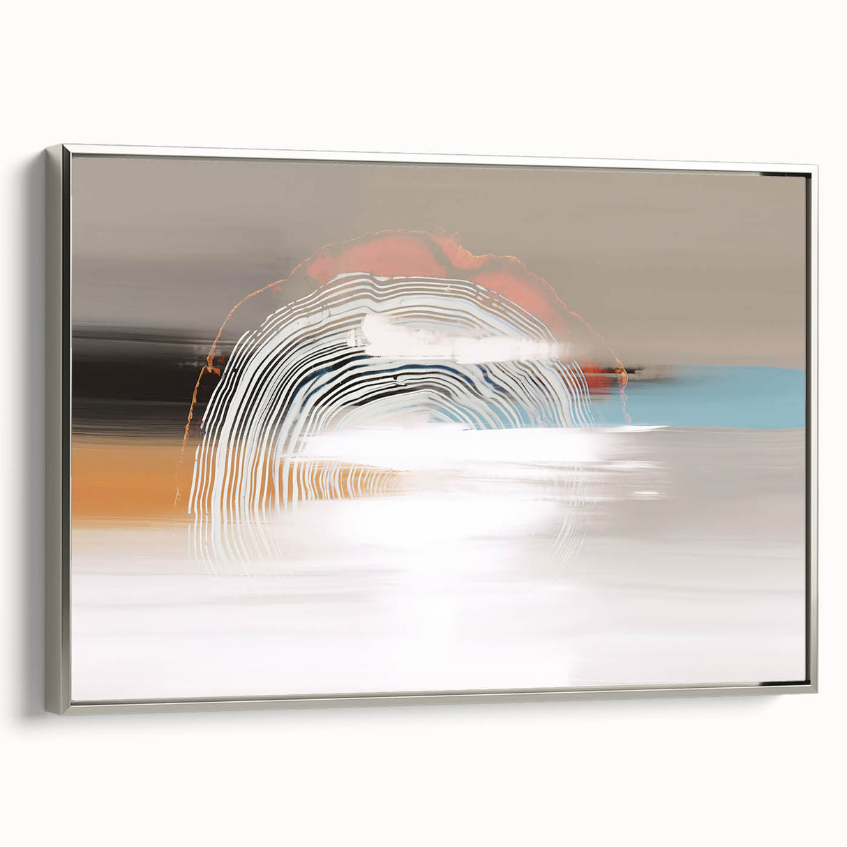 Framed wall art featuring an abstract design of colorful strokes and lines in a silver frame, showcasing a modern artistic touch suitable for contemporary decor.