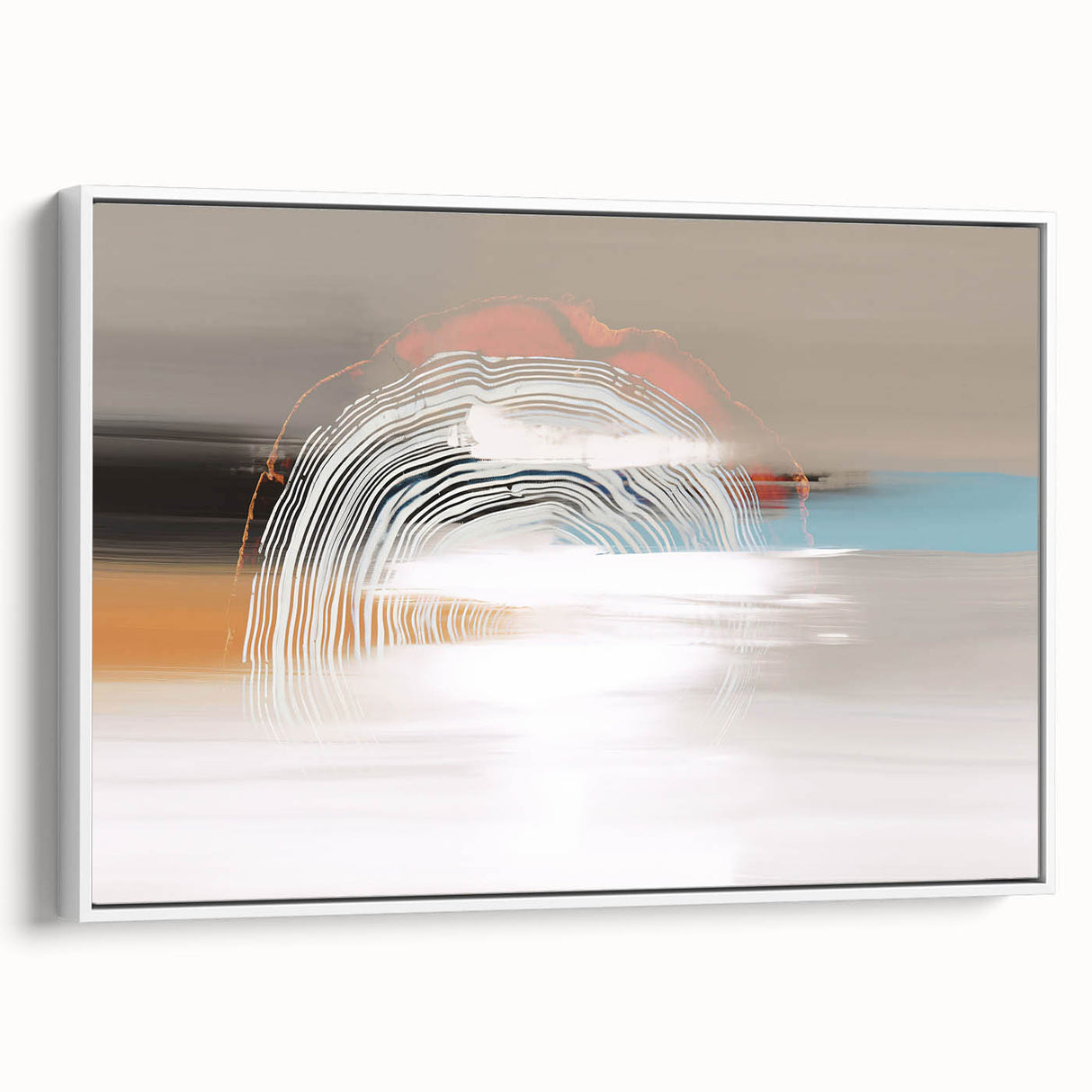 Framed canvas wall art showcasing an abstract design of colorful strokes and lines, with a white border, emphasizing modern decor and artistic flair.
