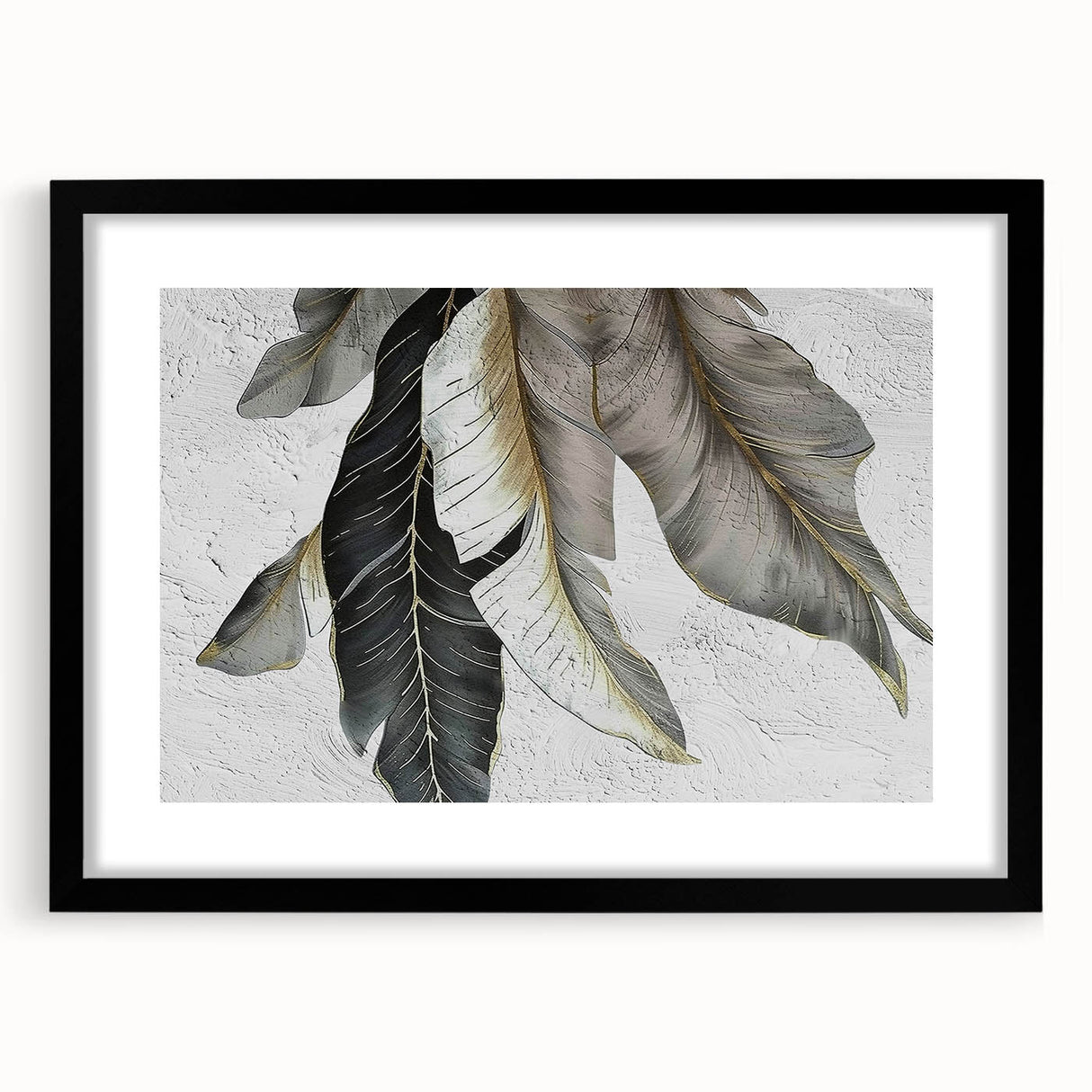 Abstract wall art featuring dynamic strokes and lines in a modern design, framed with a black matte finish, adding elegance to contemporary decor.