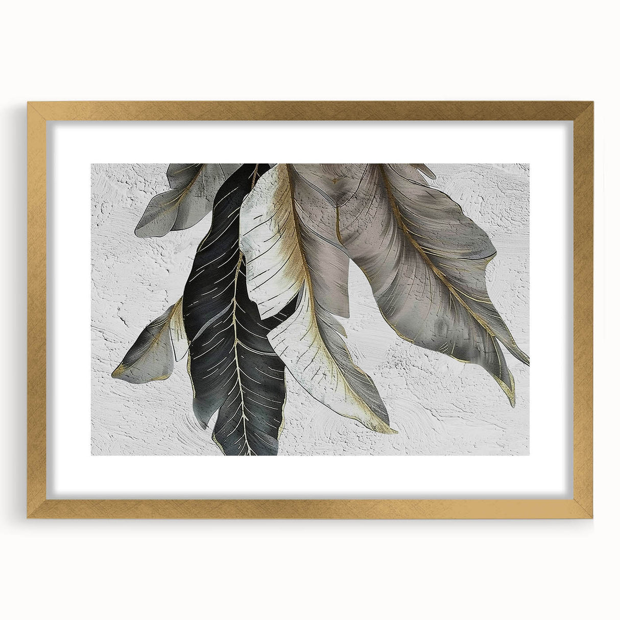 Abstract wall art featuring a modern design of colorful strokes and lines, framed in gold with a white mat, perfect for contemporary home decor.