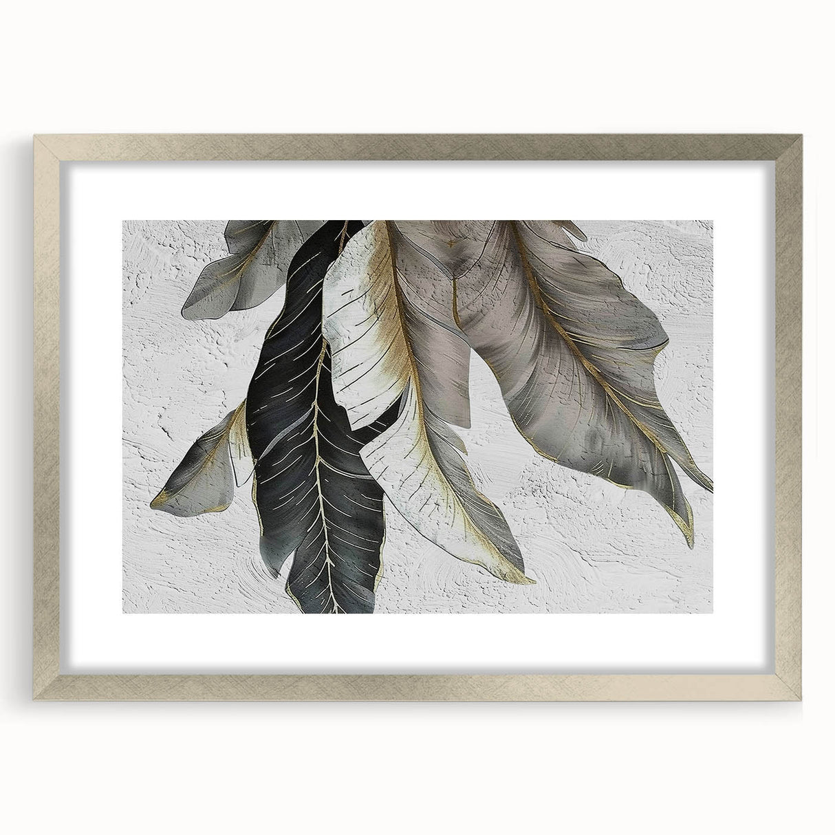 Abstract wall art featuring dynamic strokes and lines in a silver frame with a mat, showcasing a modern design ideal for contemporary home decor.