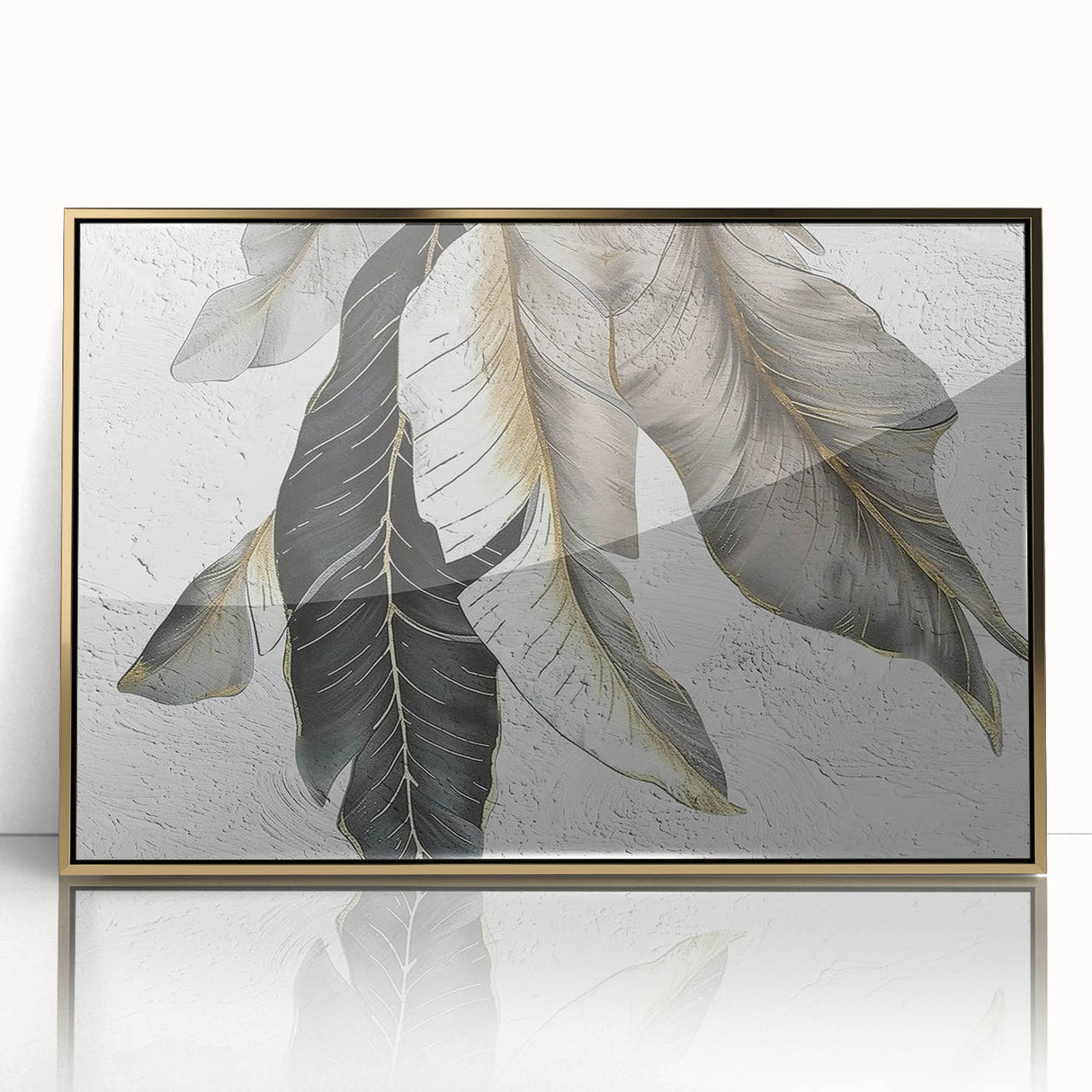 Framed wall art featuring an abstract design of colorful strokes and lines in gold and neutral tones, ideal for modern decor and artistic spaces.