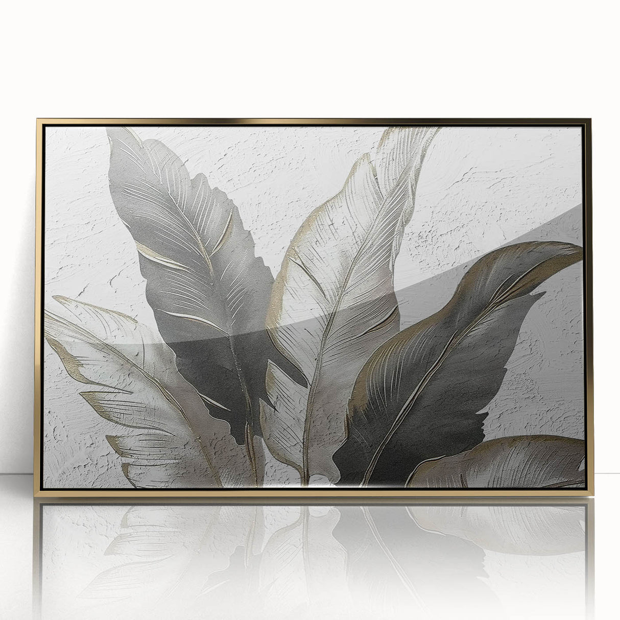 Framed wall art featuring an abstract design of golden strokes and lines on an acrylic surface, showcasing a modern aesthetic for stylish home decor.