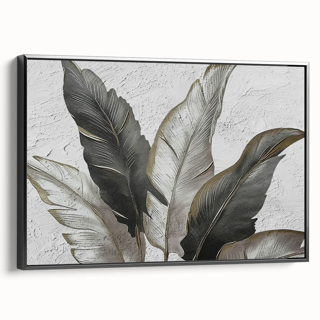 Framed canvas wall art showcasing an abstract design with dynamic strokes and lines in a modern black frame, perfect for contemporary home decor.