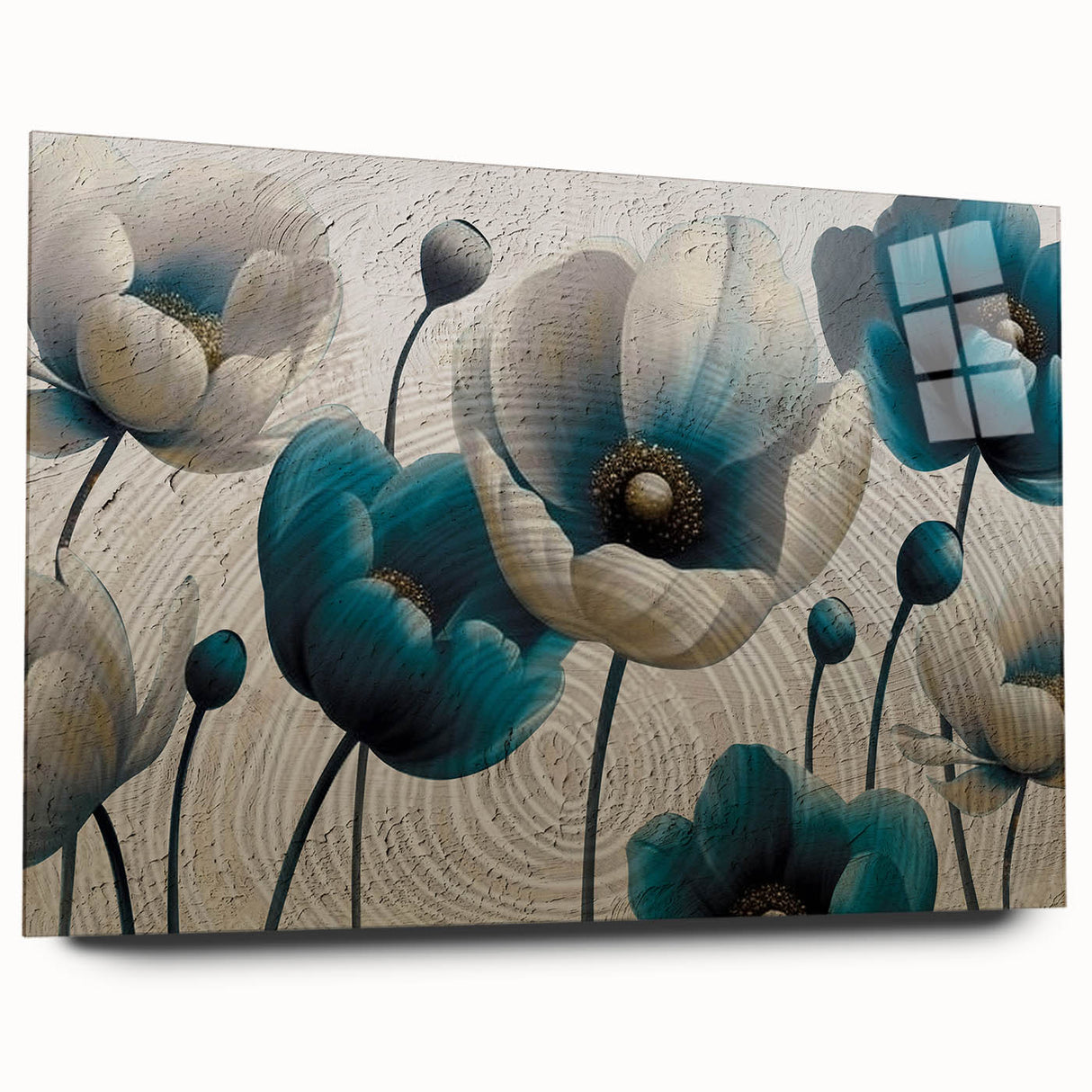 Abstract wall art design showcasing vibrant strokes and lines in an array of colors, displayed in a sleek acrylic frame, perfect for modern decor.