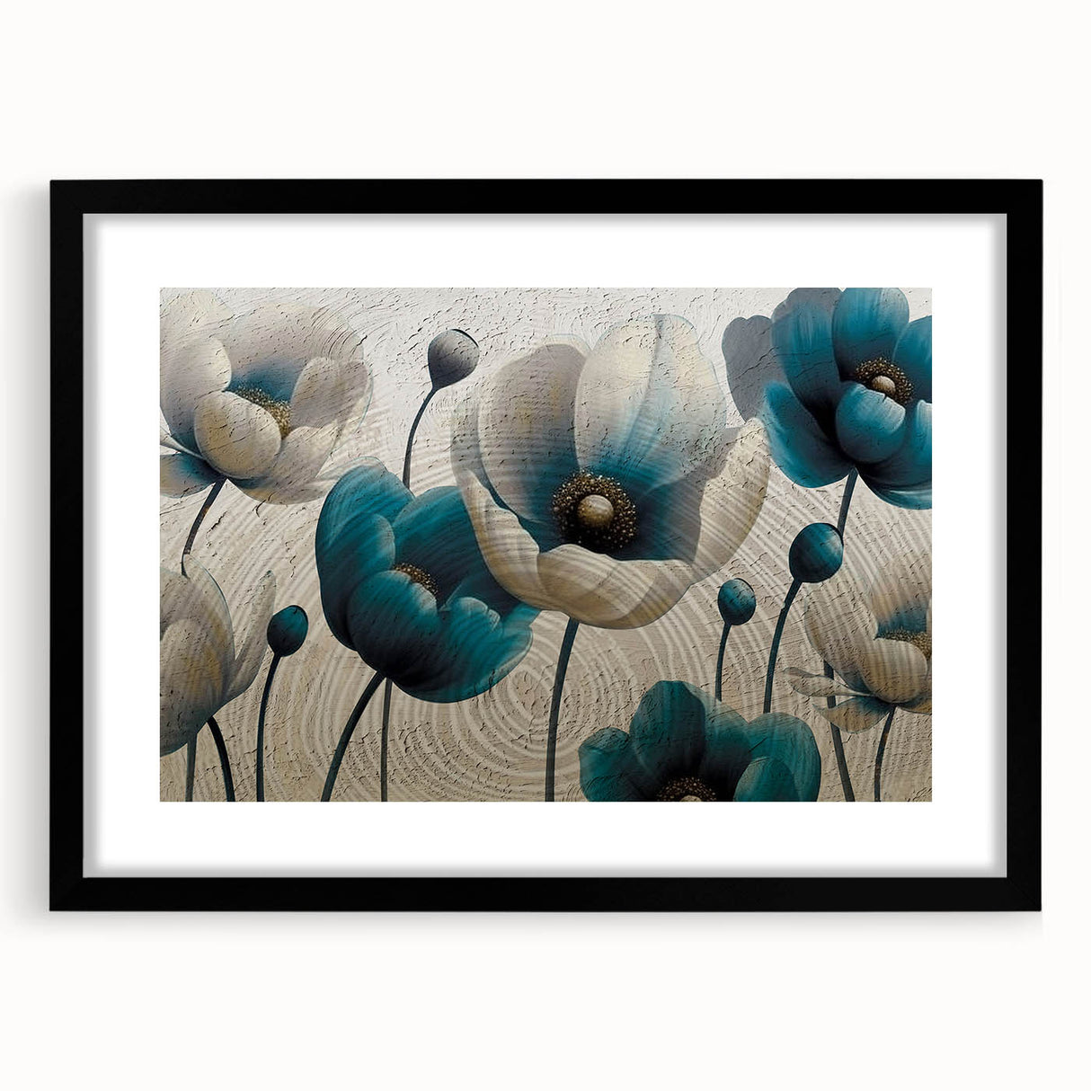 Abstract wall art featuring a dynamic composition of colorful strokes and lines, framed in sleek black with a mat, ideal for modern decor. Perfect for adding vibrancy and style to any room.