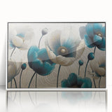 Framed wall art showcasing an abstract design of colorful strokes and lines, set against a white background, ideal for modern home decor.