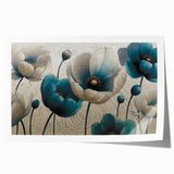 Colorful abstract strokes and lines in varying shades of blue, orange, and yellow create a modern wall art design, ideal for contemporary home decor.