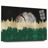 Abstract wall art featuring dynamic strokes and lines in vibrant colors, elegantly displayed in a sleek acrylic glass frame, perfect for modern decor.