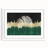 Abstract wall art featuring vibrant strokes and lines in shades of blue, yellow, and gray, framed with a white mat, ideal for modern home decor. This artistic piece adds a contemporary touch to any living space, enhancing aesthetic appeal and creating a striking focal point.